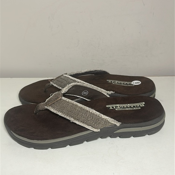 Skechers mens Tan and chocolate Brown relaxed fit supreme bosnia flip flops - Picture 3 of 7
